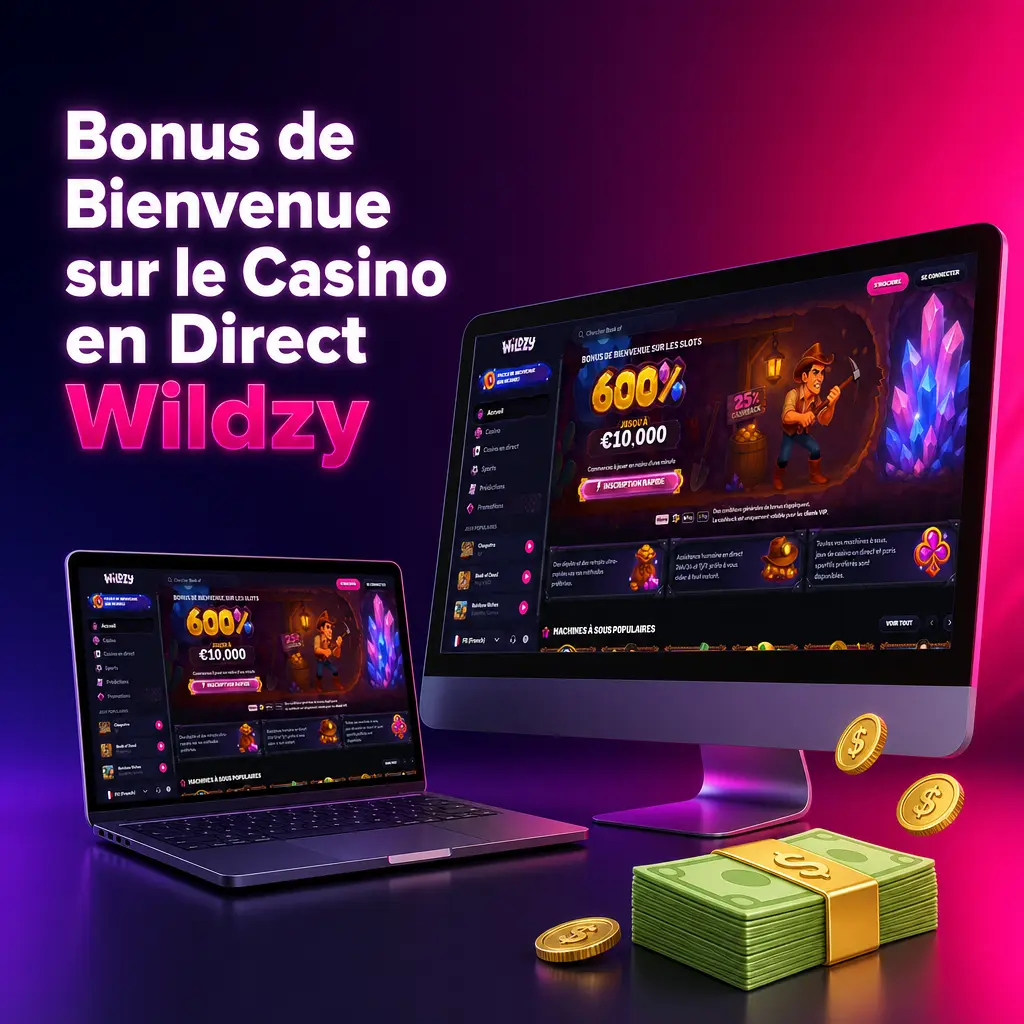 Bonus de bienvenue Wildzy 600% jusqu'à 10 000 EUR pour nouveaux joueurs français sur machines à sous