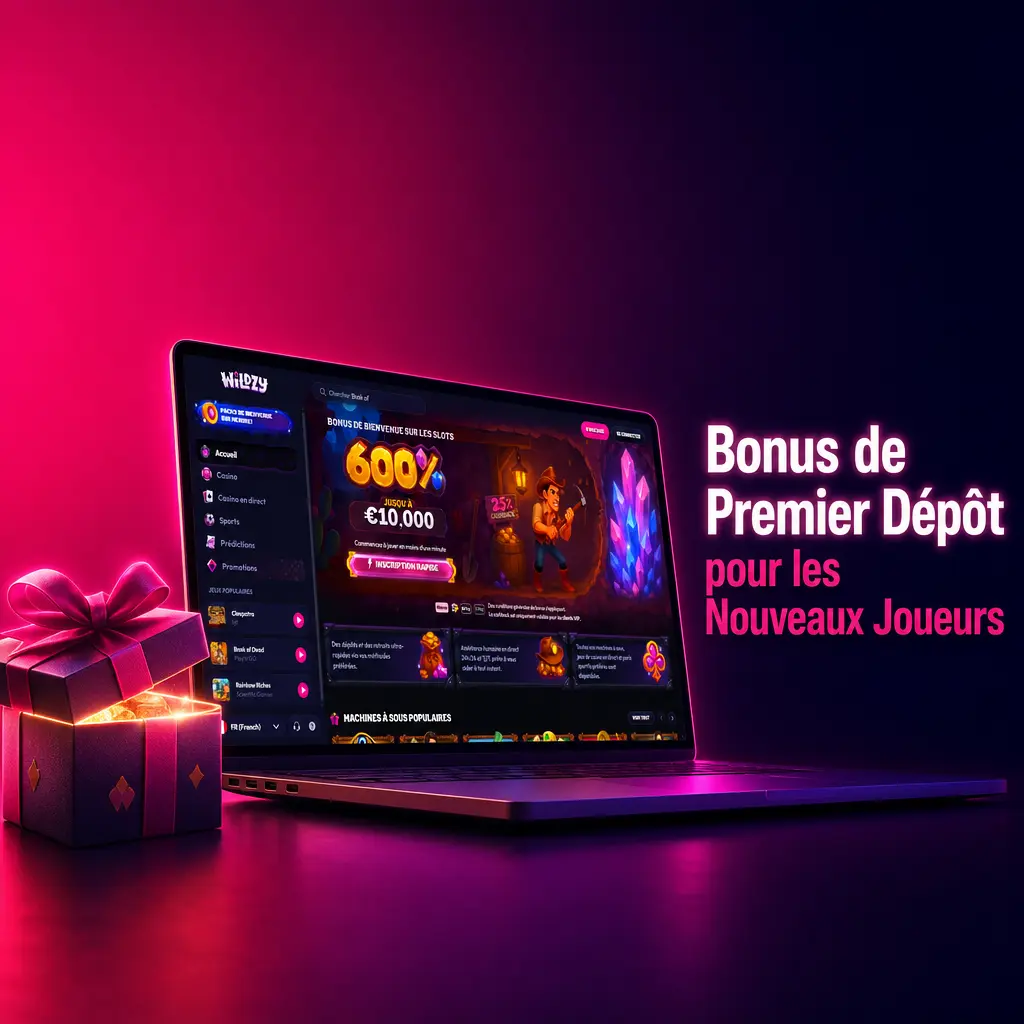 Bonus de bienvenue Wildzy 600% jusqu'à 10 000 EUR sur machines à sous pour nouveaux joueurs en France