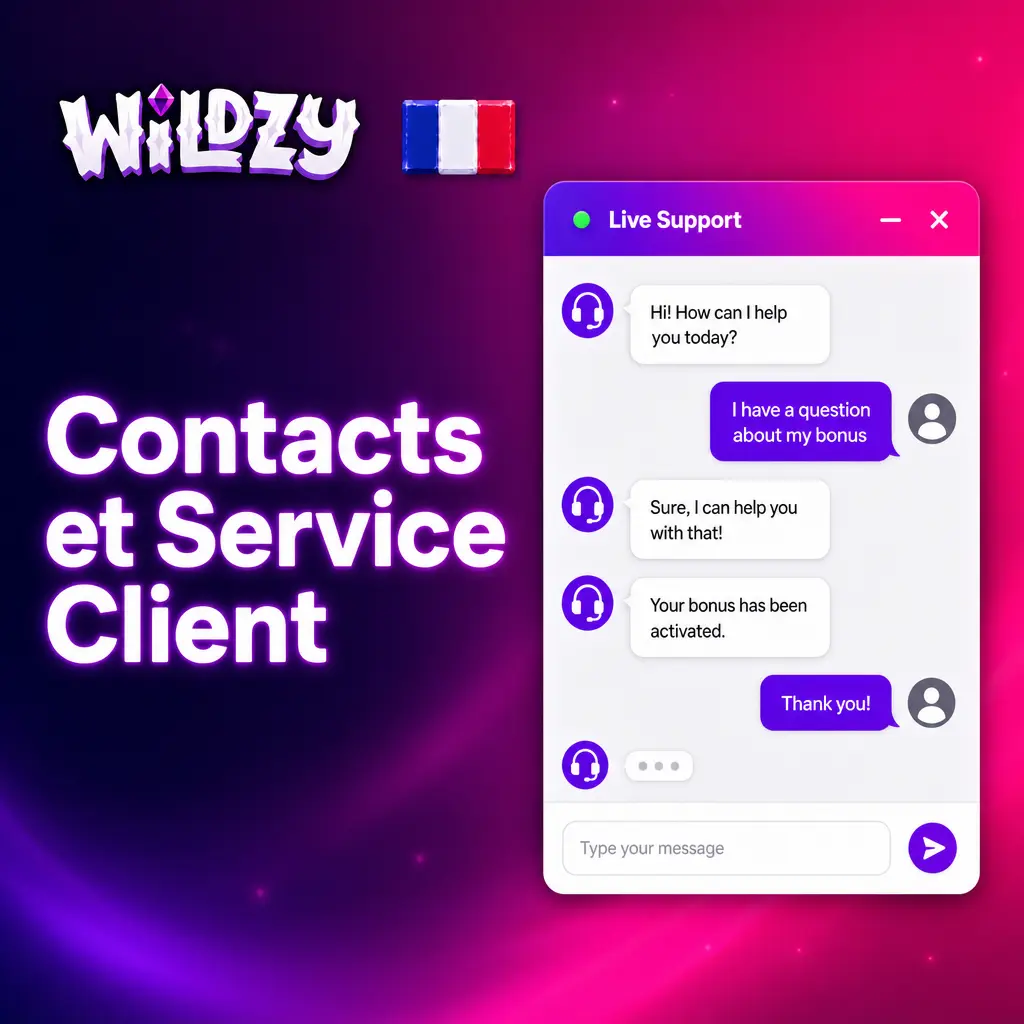 Équipe support Wildzy disponible 24h/24 et 7j/7 via chat en direct et e-mail pour les joueurs français