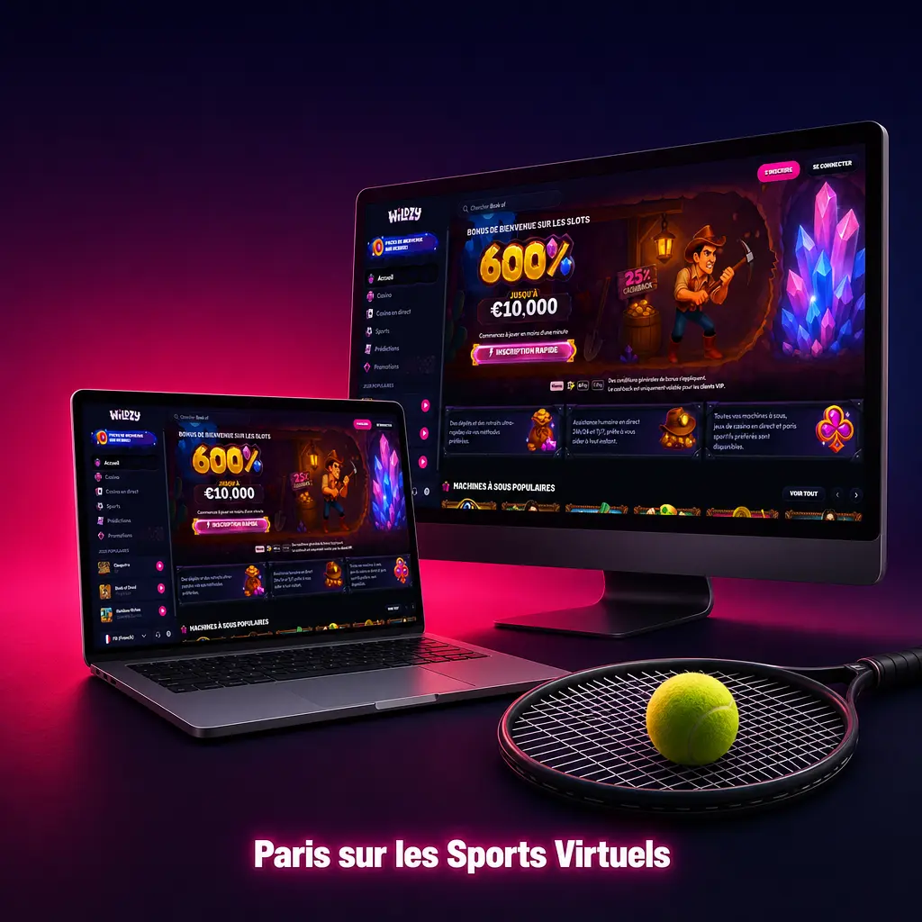 Paris sur les sports virtuels Wildzy avec football, chevaux, chiens et tennis disponibles 24h/24