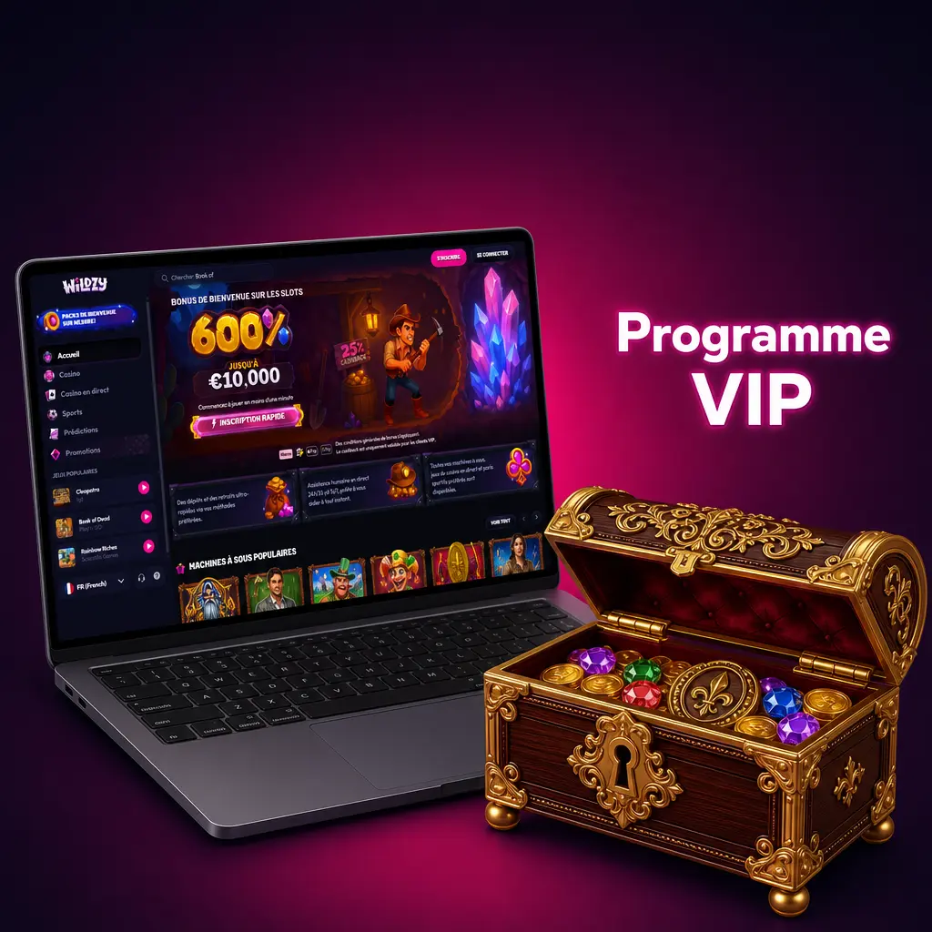 Programme VIP Wildzy : niveaux de fidélité avec cashback, limites de retrait élevées et gestionnaire dédié